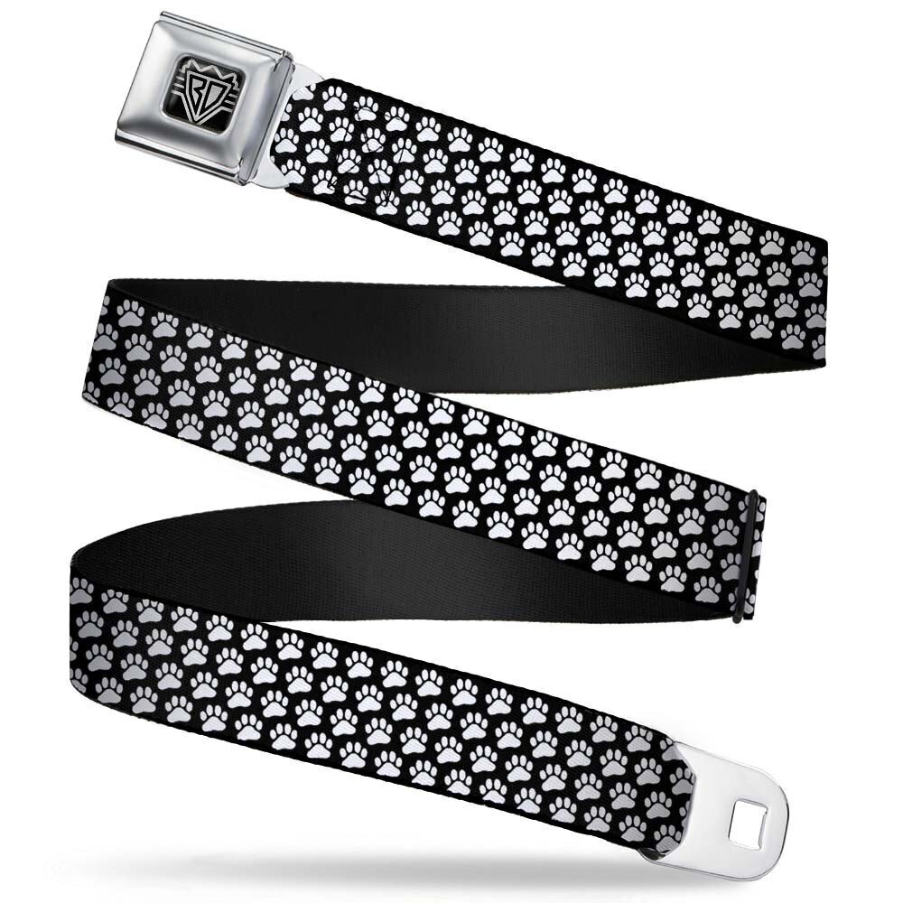 2416 Seatbelt Belt - Paw Print Black/White - 1.5" Wide - 24-38 Inches in